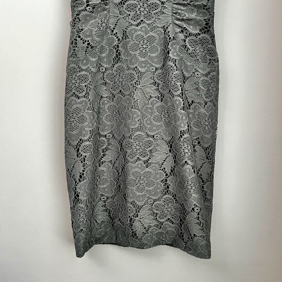 Adrianna Papell Gray Lace Sheath Dress Sz 8 Formal Cocktail Wedding Fitted - Picture 3 of 11